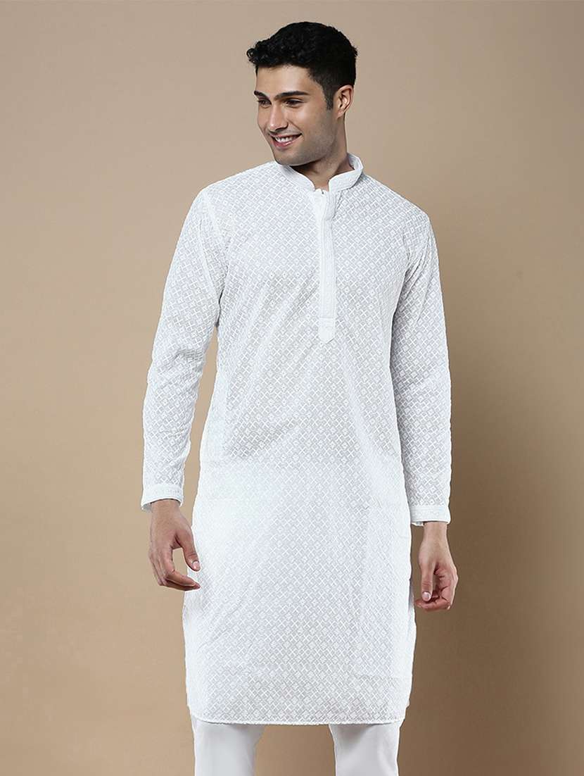 off white cotton long  kurta - 22374537 -  Standard Image - 1