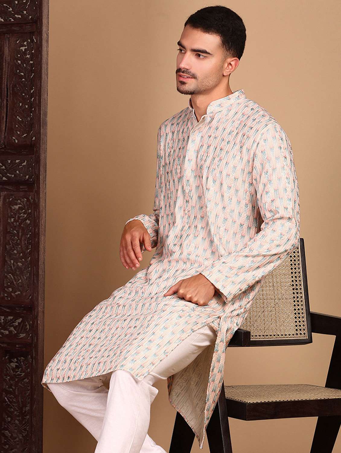 men self design long sleeve kurta - 22374565 -  Standard Image - 4