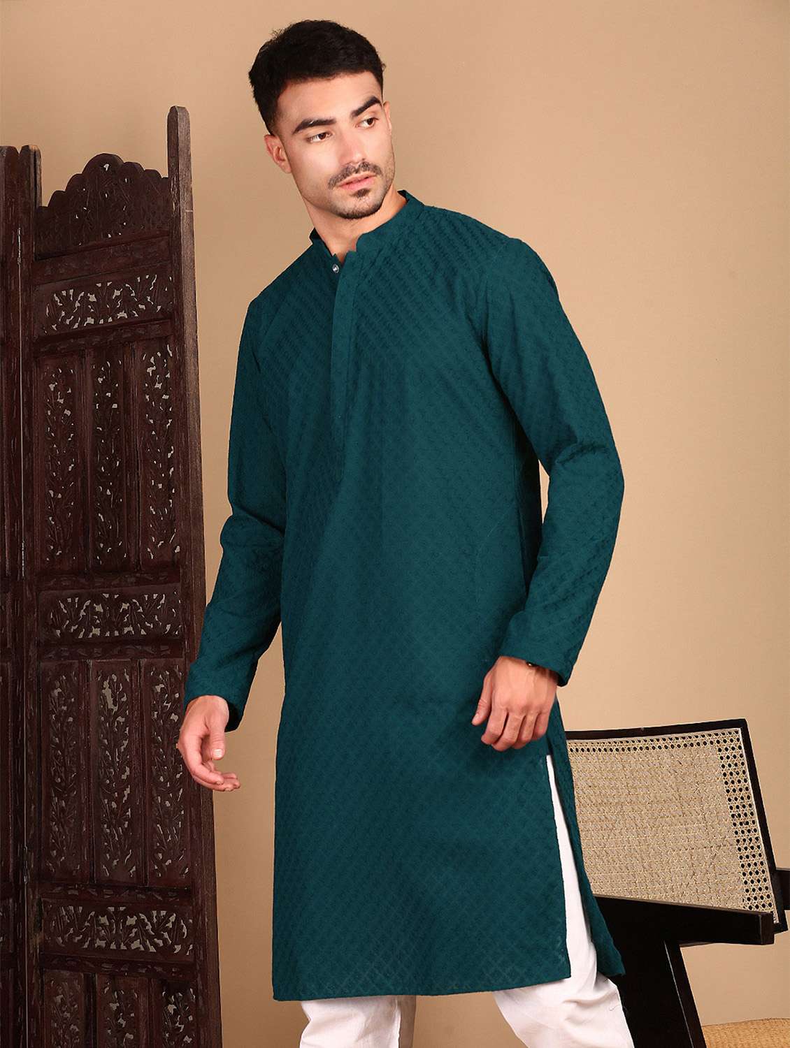 men self design long sleeve kurta - 22374575 -  Standard Image - 1