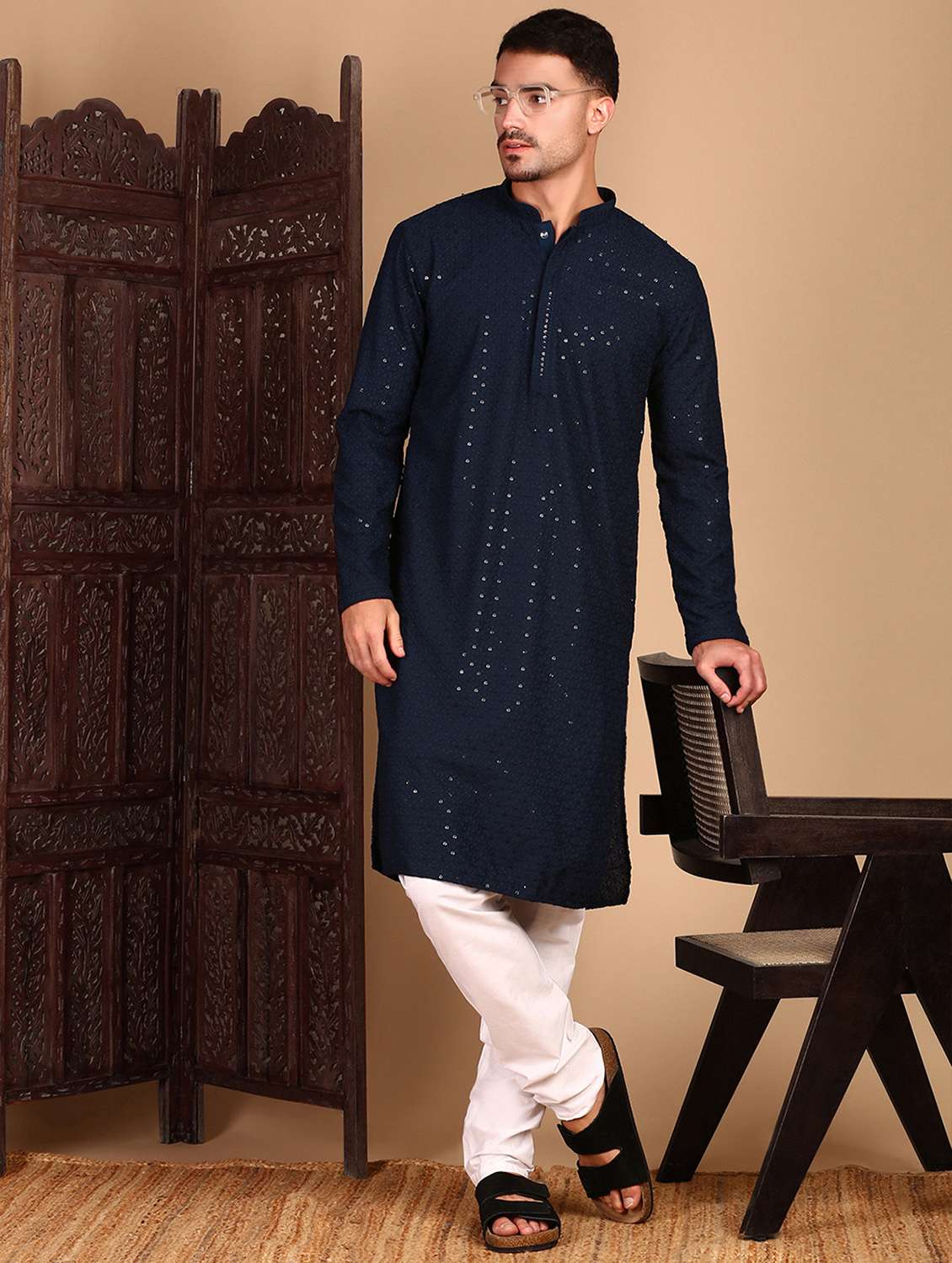 men self design kurta and churidar set - 22374583 -  Standard Image - 4