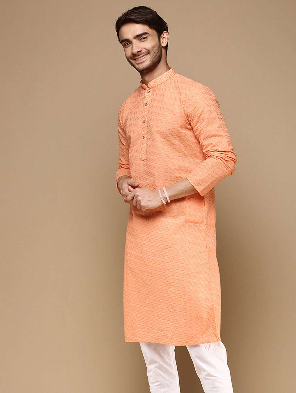 men self design long sleeve kurta - 22374596 -  Standard Image - 1
