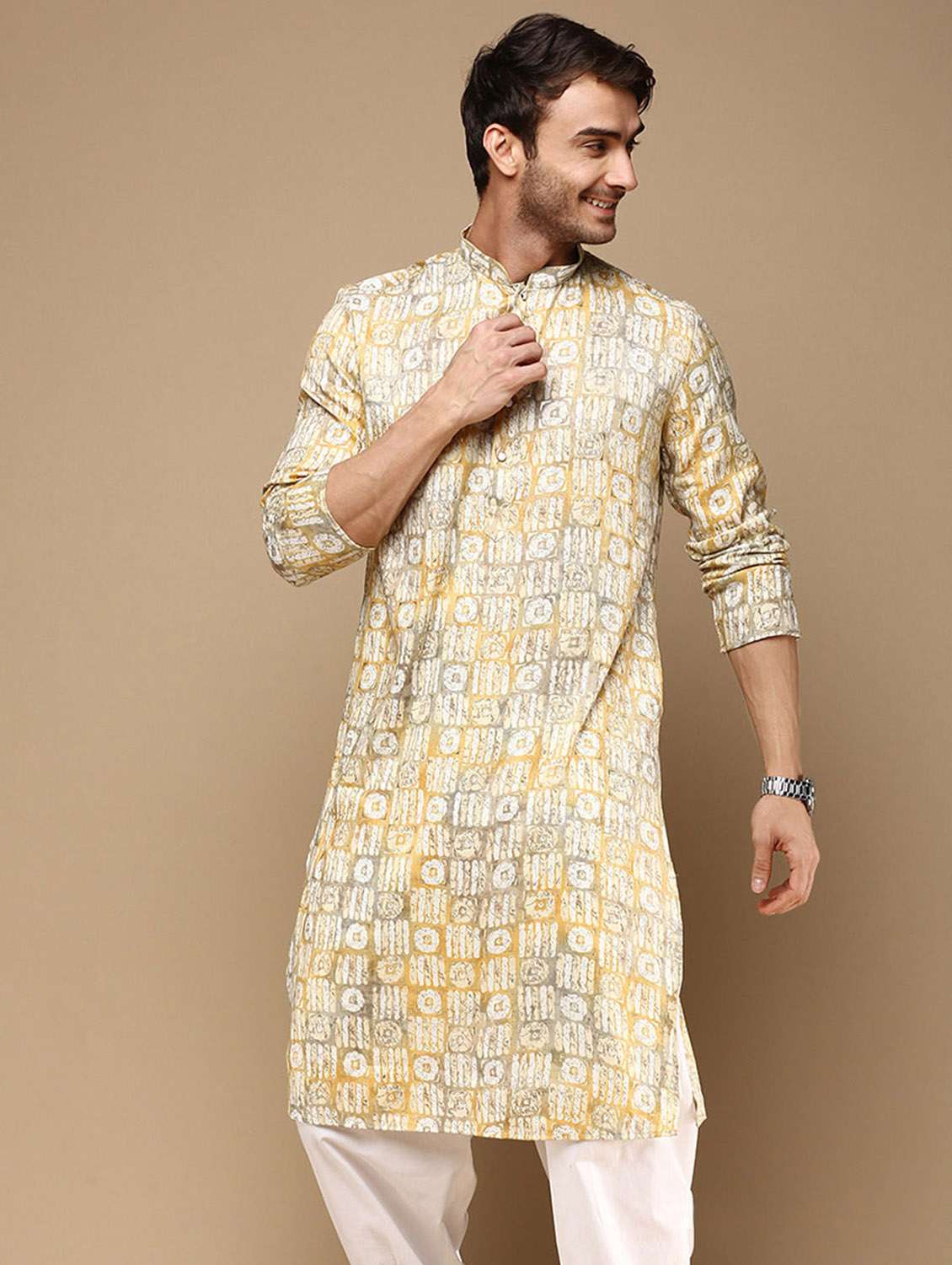 men printed long sleeve kurta - 22374625 -  Standard Image - 1