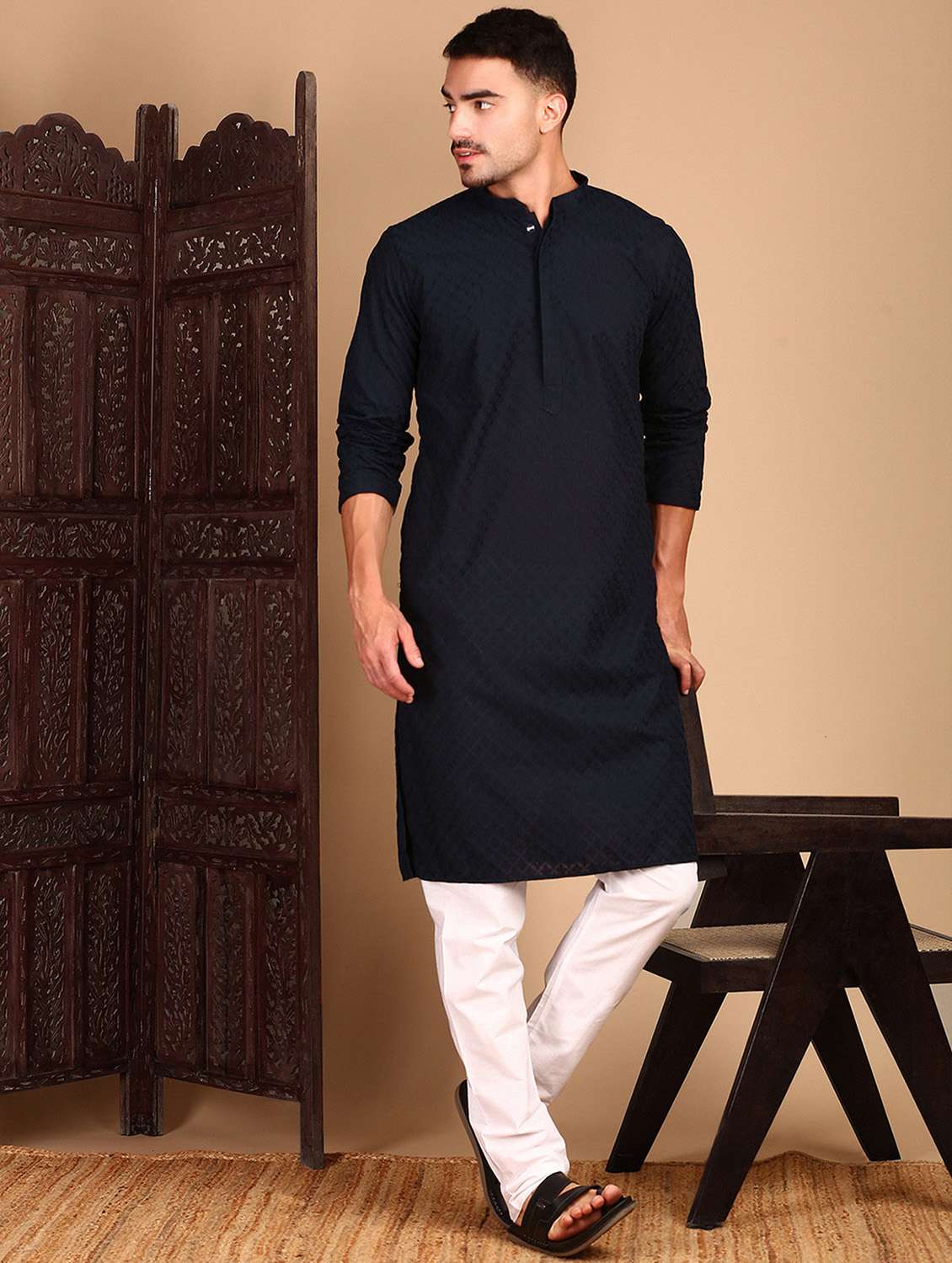 men self design long sleeve kurta - 22374663 -  Standard Image - 4