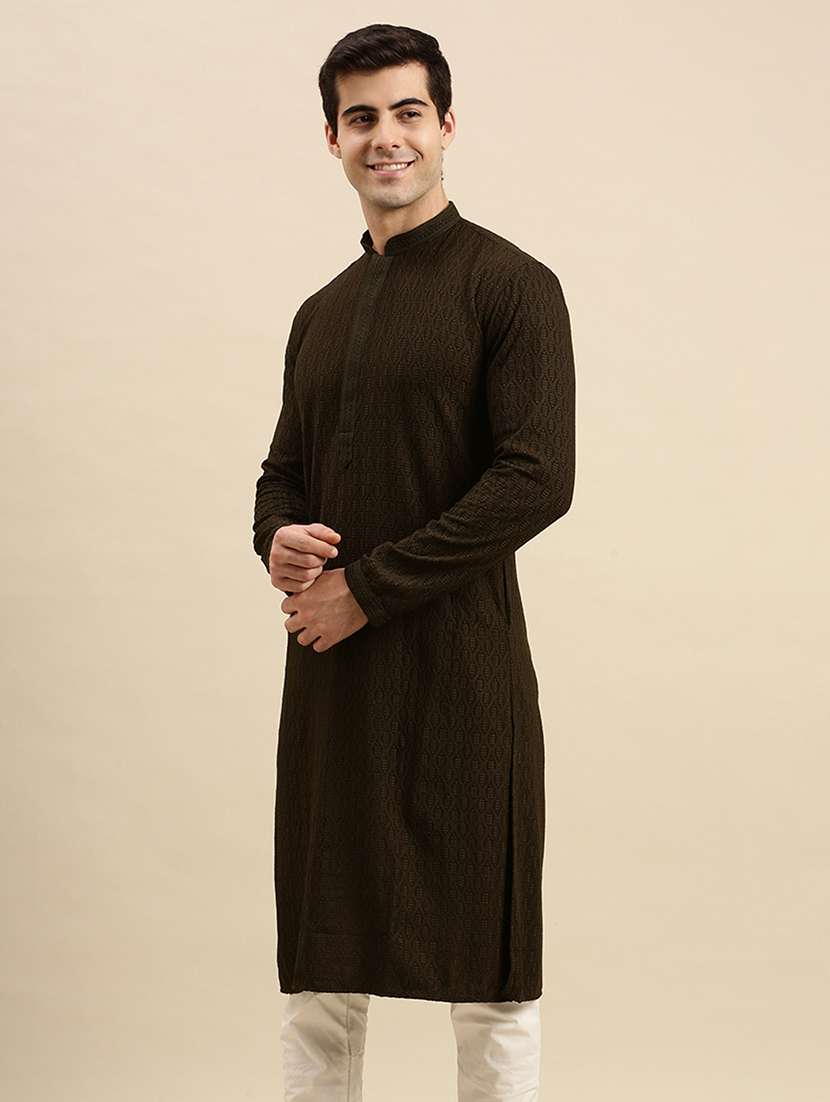 men long sleeves kurta and churidar set - 22374878 -  Standard Image - 1