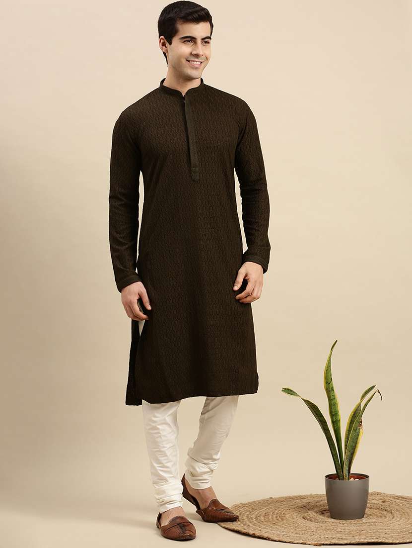 men long sleeves kurta and churidar set - 22374878 -  Standard Image - 4
