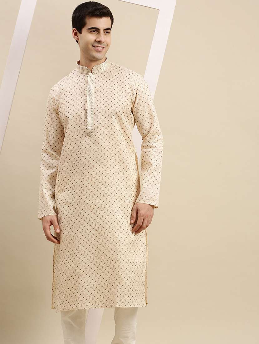 men printed kurta and churidar set