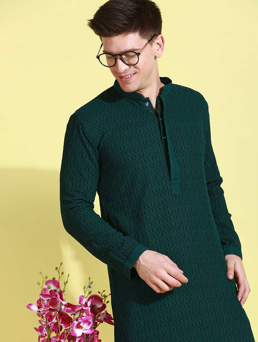 men long sleeves kurta and churidar set - 22374942 -  Standard Image - 4