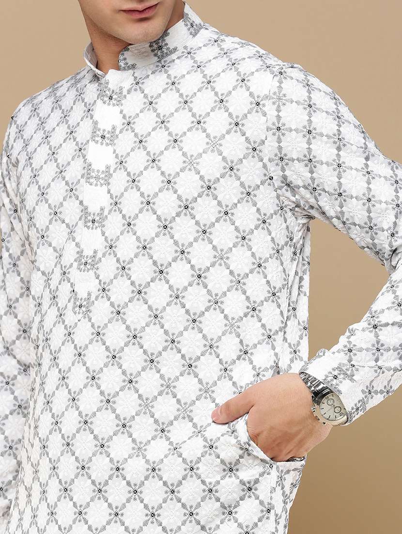 men long sleeve kurta and churidar set - 22375093 -  Standard Image - 4