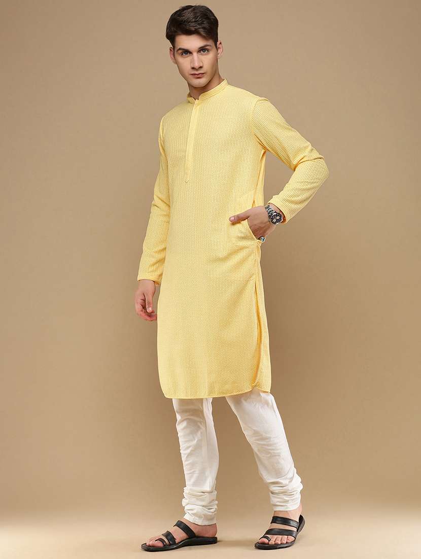 men long sleeve kurta and churidar set - 22375094 -  Standard Image - 1