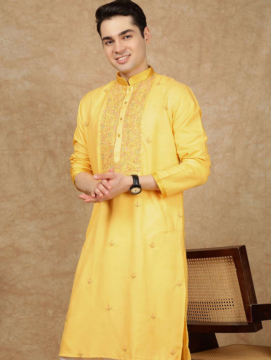 men long sleeve kurta and pyjama set - 22375145 -  Standard Image - 1