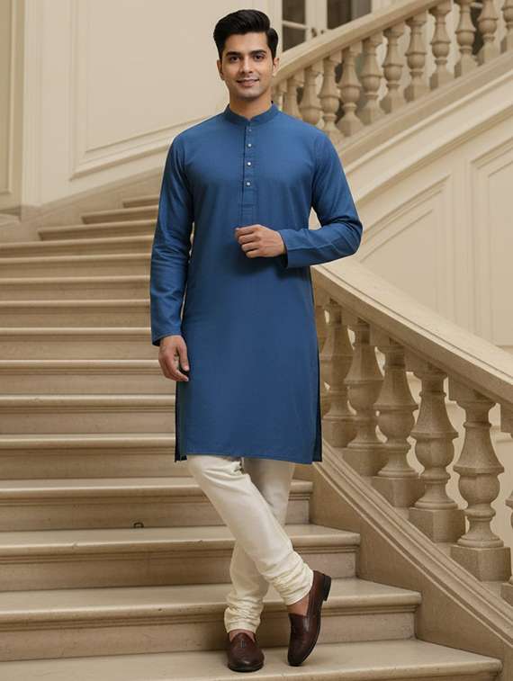 men solid kurta and churidar set