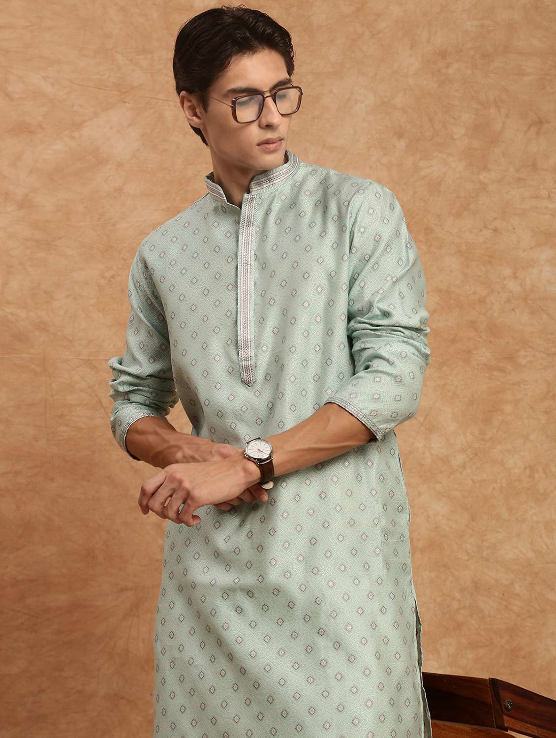 men long sleeve kurta and dhoti set - 22375305 -  Standard Image - 1