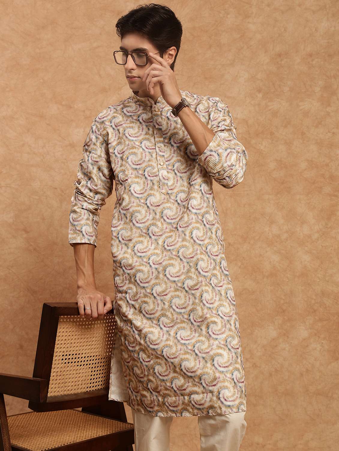 men printed kurta and pyjama set - 22375306 -  Standard Image - 1