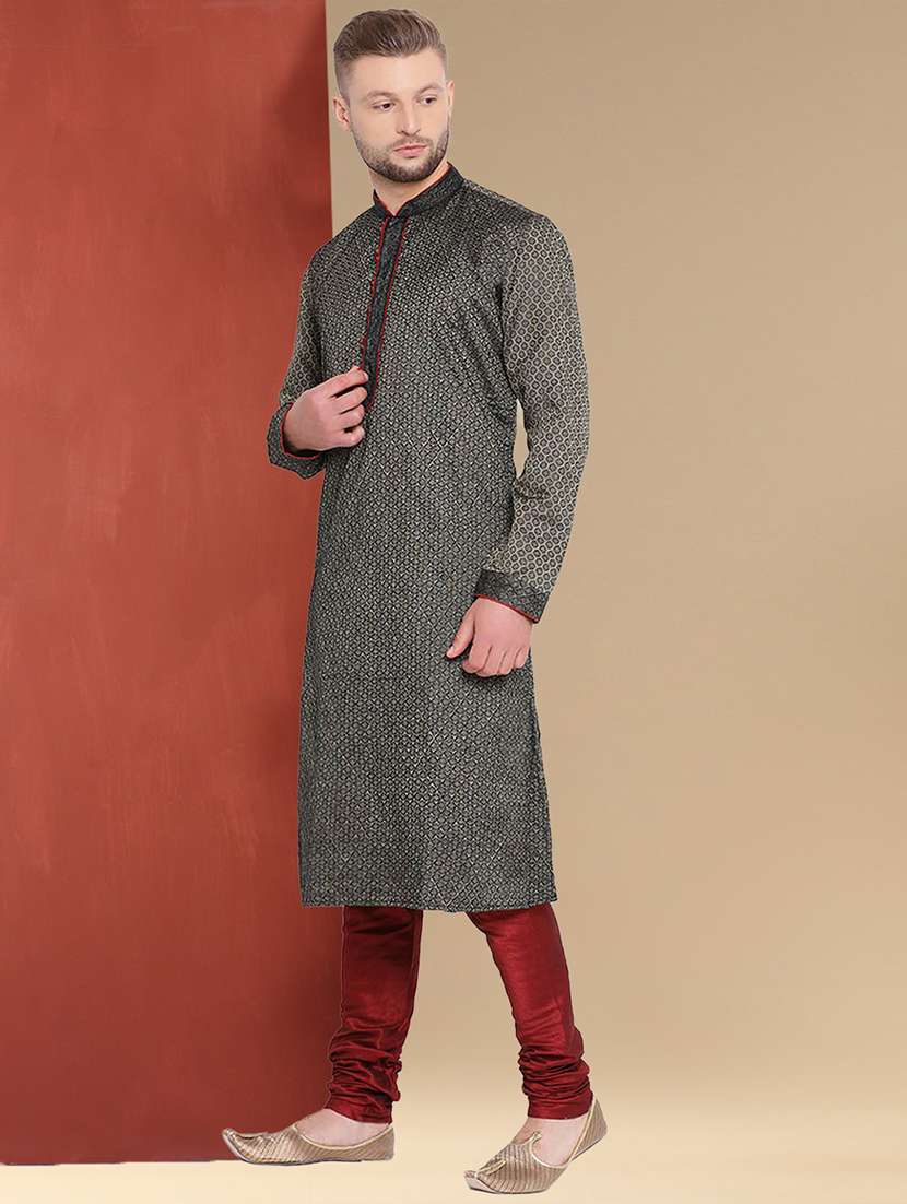 men long sleeve kurta and churidar set - 22375418 -  Standard Image - 1
