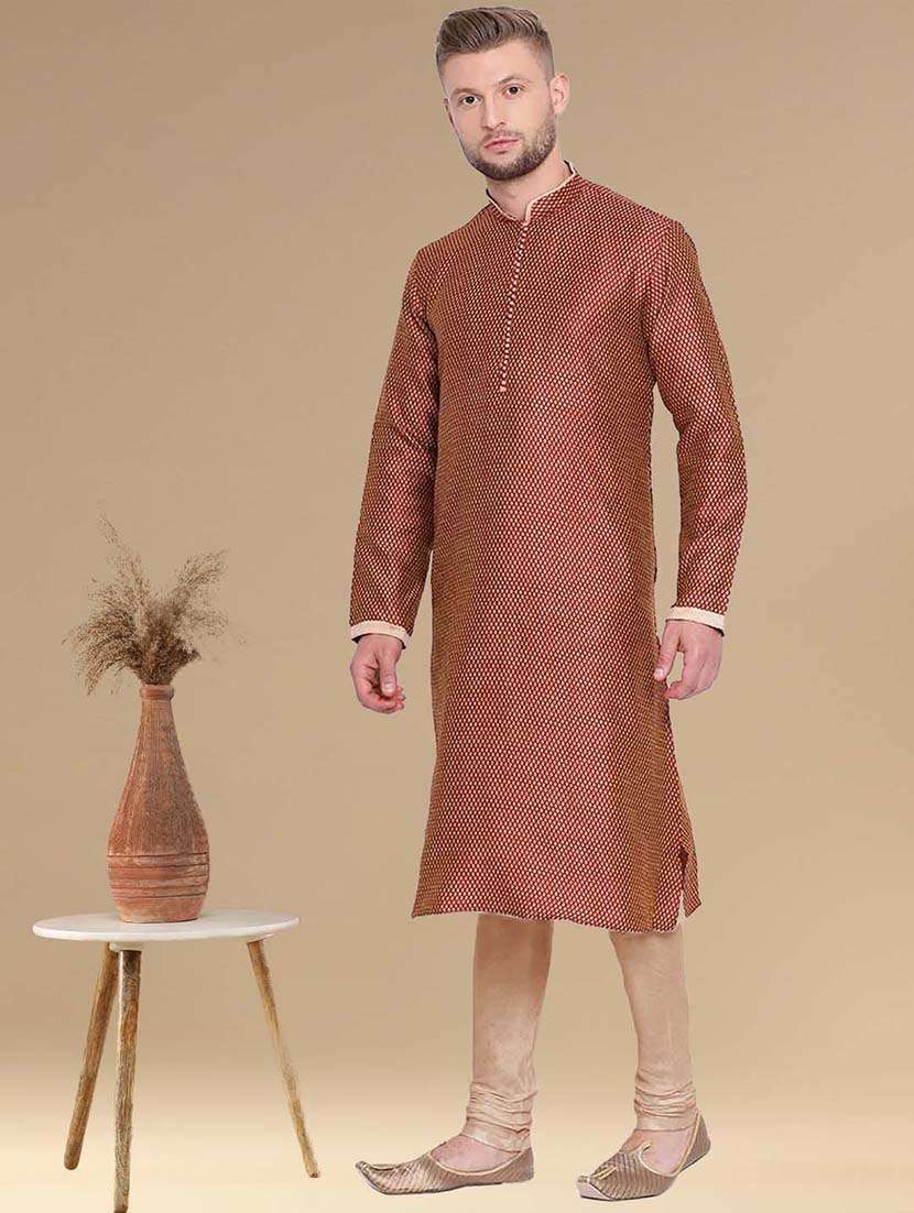 men long sleeves kurta and churidar set - 22375429 -  Standard Image - 1