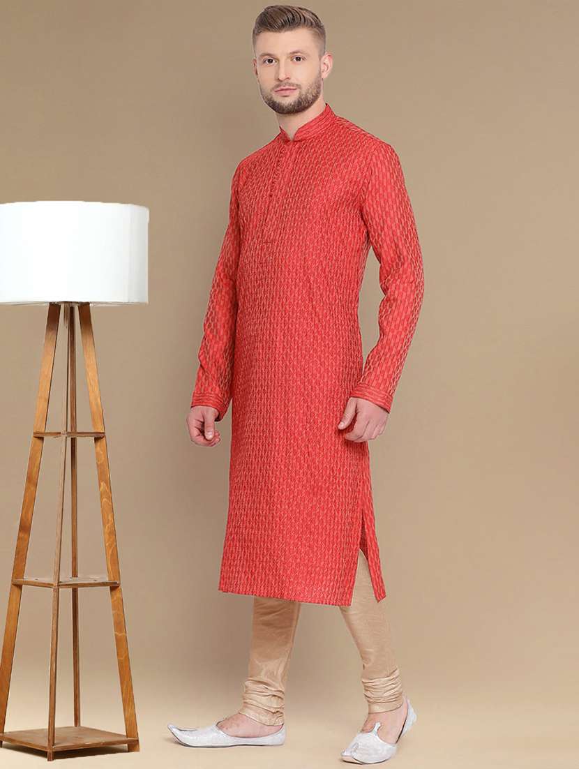 red fur kurta pyjama ethnic wear set - 22375436 -  Standard Image - 1