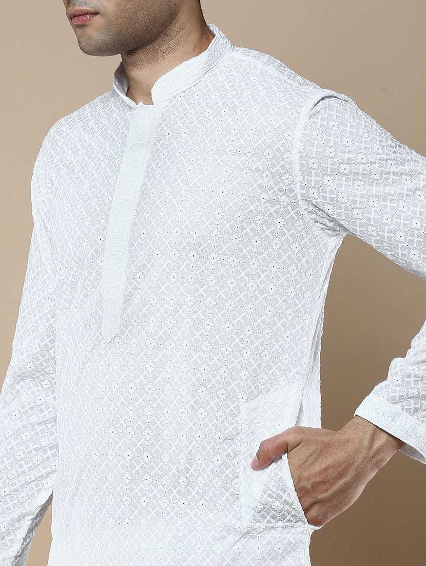 men long sleeves kurta and churidar set - 22375468 -  Standard Image - 4