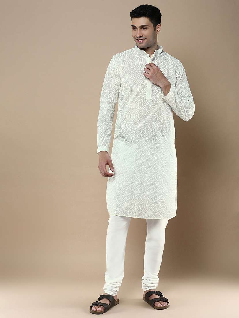 off white cotton kurta pyjama ethnic wear set - 22375485 -  Standard Image - 1