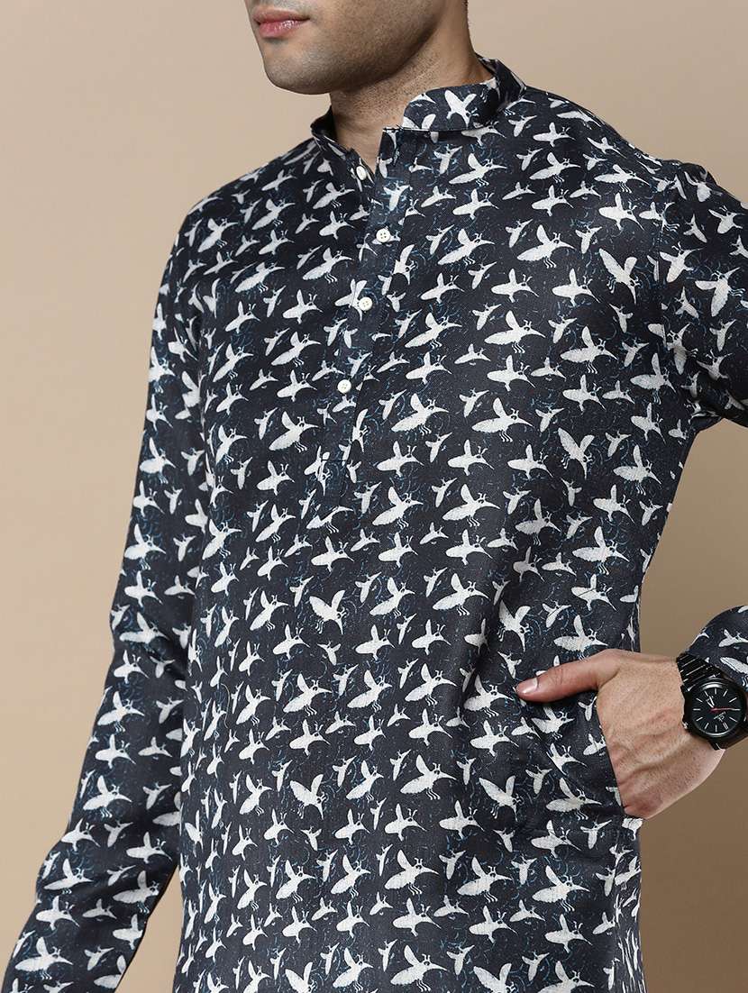 blue linen kurta pyjama ethnic wear set - 22375499 -  Standard Image - 4