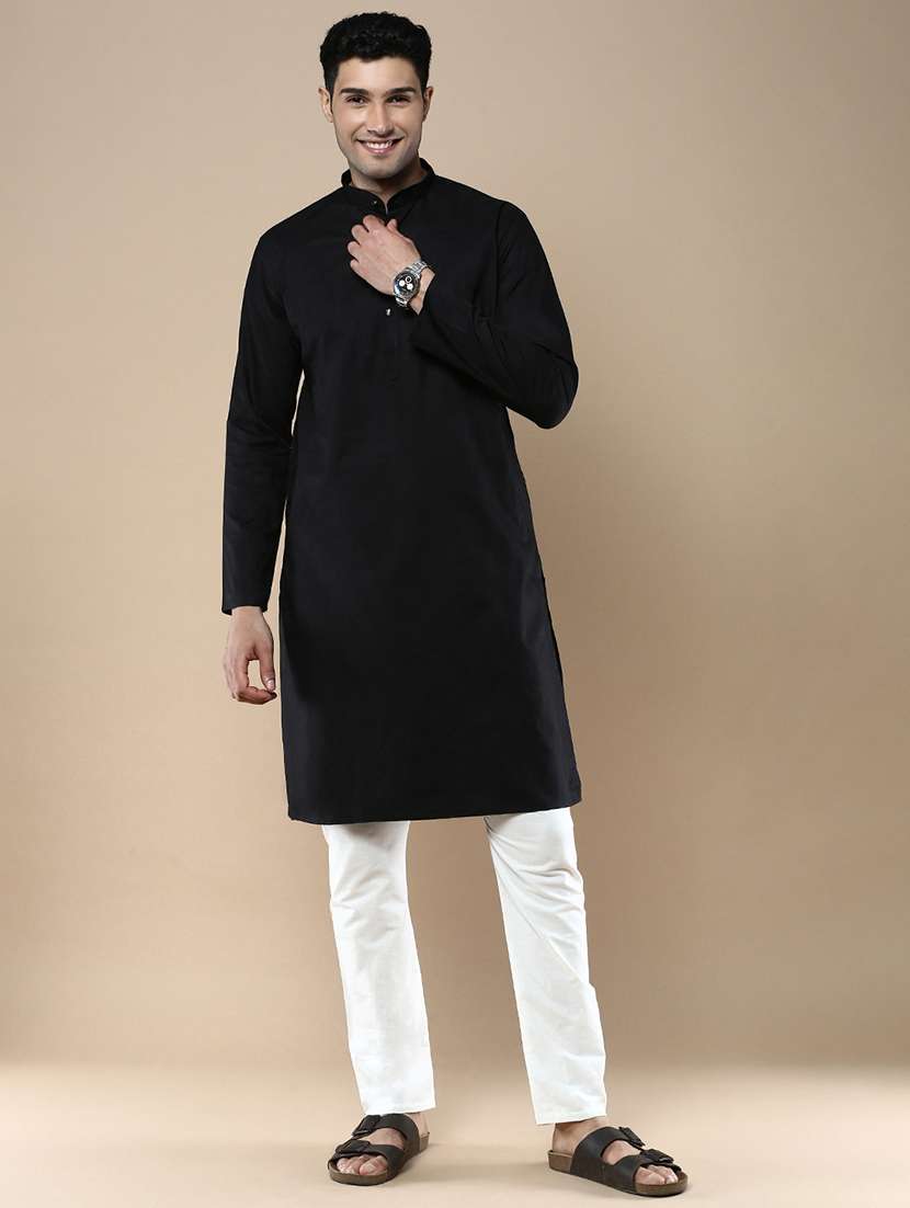 black cotton kurta pyjama ethnic wear set