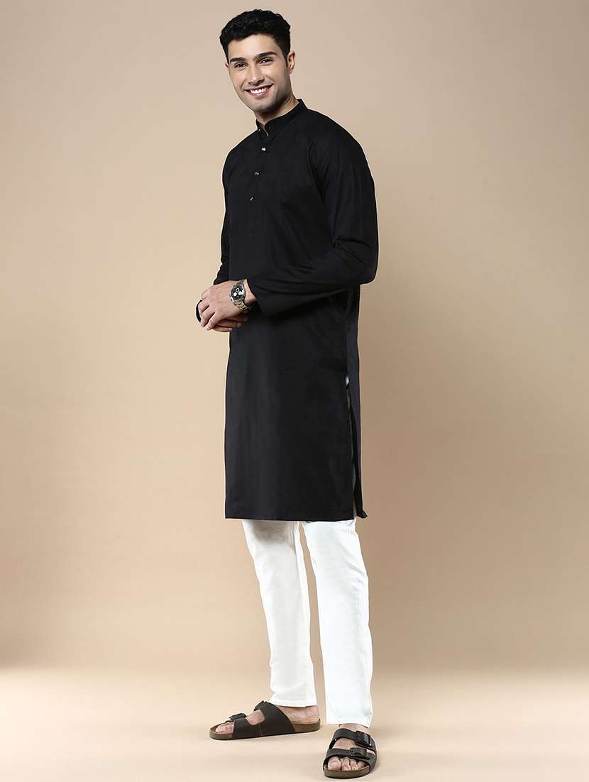 black cotton kurta pyjama ethnic wear set - 22375502 -  Standard Image - 1