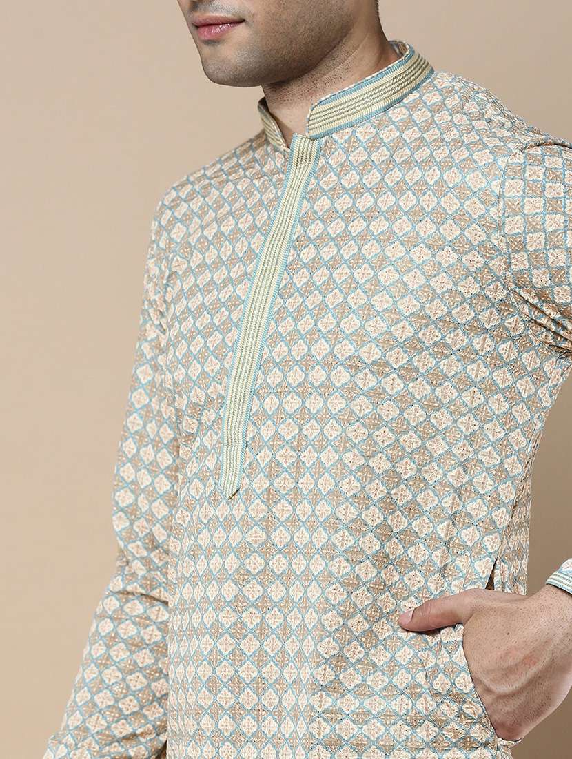 men long sleeve kurta and churidar set - 22375504 -  Standard Image - 4