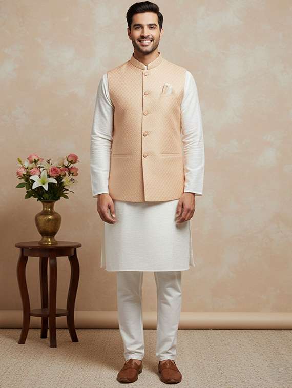 men long sleeve kurta pyjama with nehru jacket  - 22375506 -  Standard Image - 1