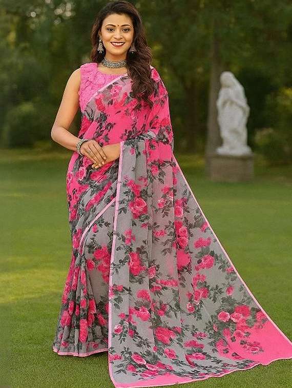 women printed casual wear saree with blouse