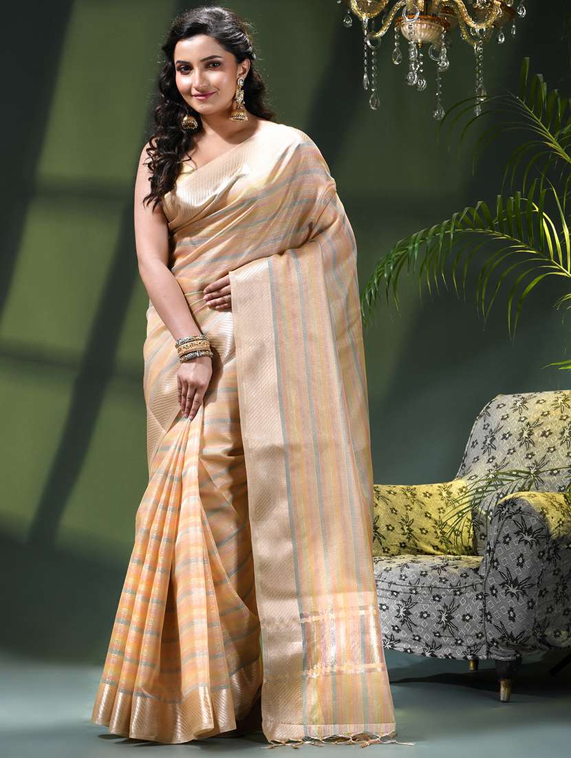 women striped bordered saree with blouse