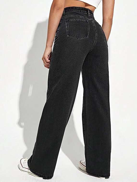 women solid high rise straight jeans - 22376196 -  Standard Image - 1