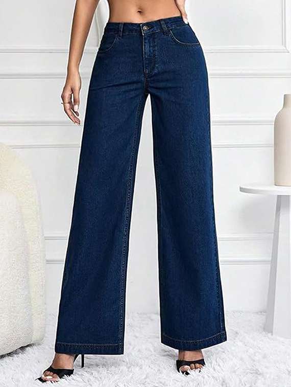 women solid high rise wide leg jeans - 22376203 -  Standard Image - 1