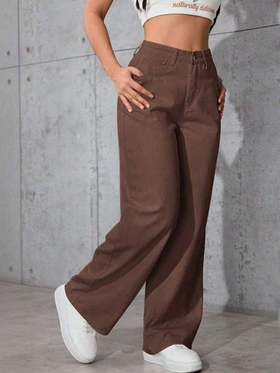 women solid high rise relaxed fit jeans