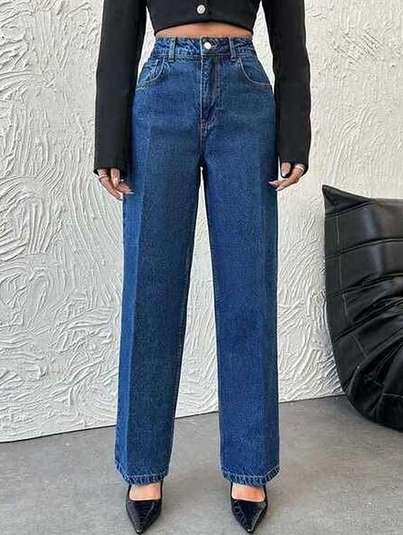 women solid high rise straight jeans - 22376218 -  Standard Image - 1