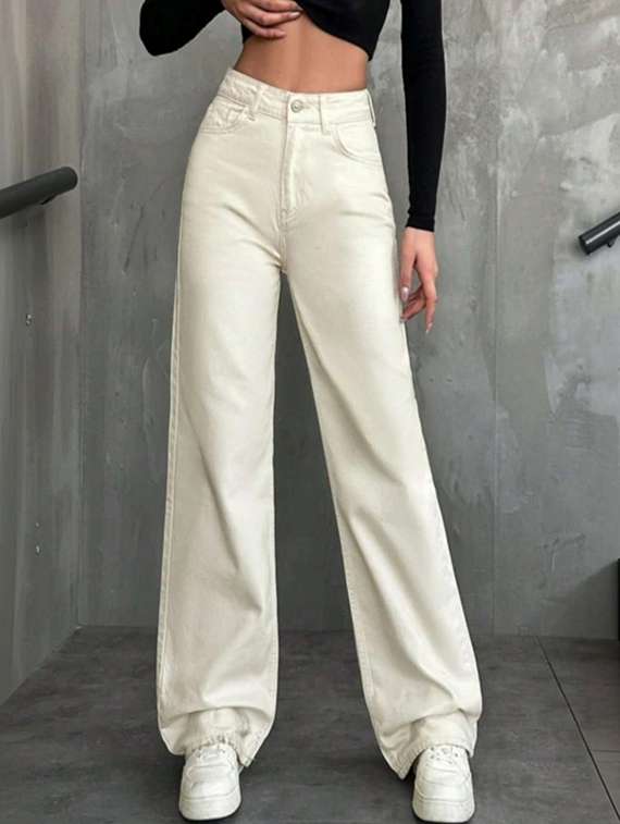 Women Solid High Rise Wide Leg Jeans - 22376221 -  Standard Image - 1