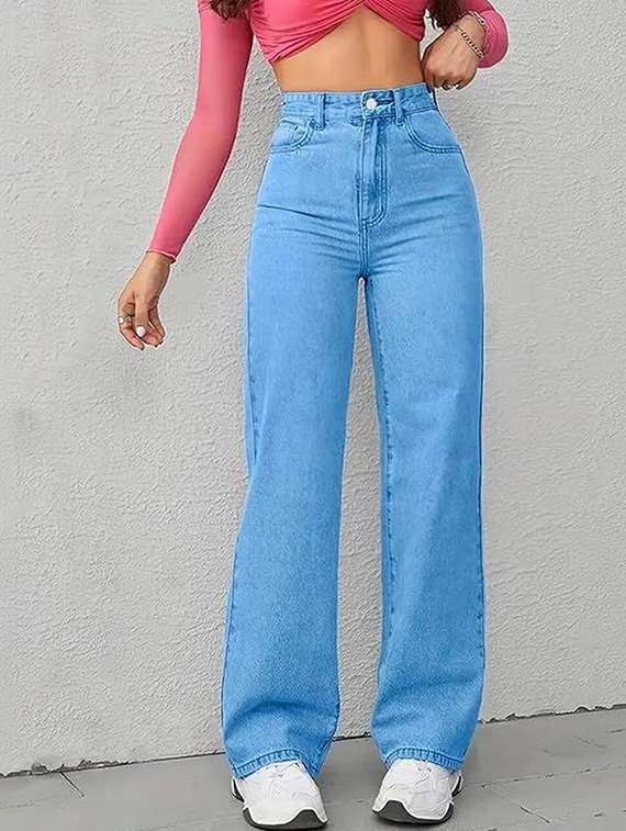 women solid high rise straight jeans - 22376224 -  Standard Image - 1