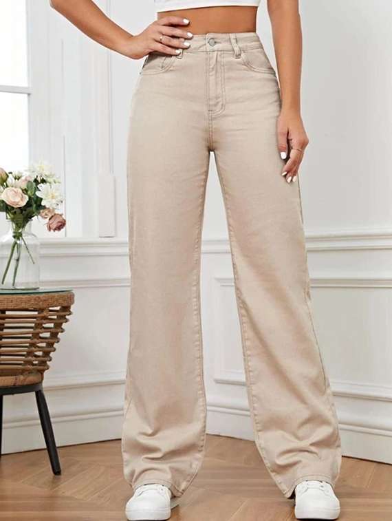 women solid high rise wide leg jeans - 22376226 -  Standard Image - 1