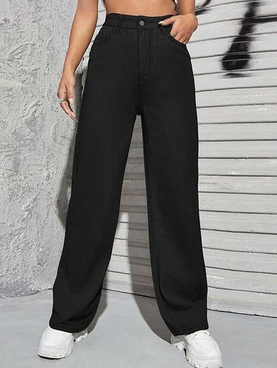 women solid high rise straight jeans - 22376227 -  Standard Image - 1