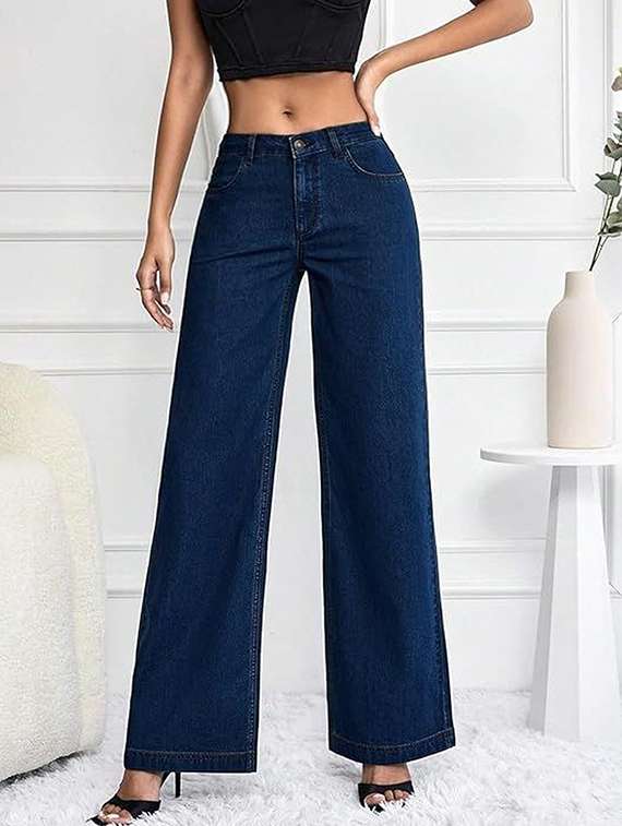 women solid high rise wide leg jeans - 22376228 -  Standard Image - 1
