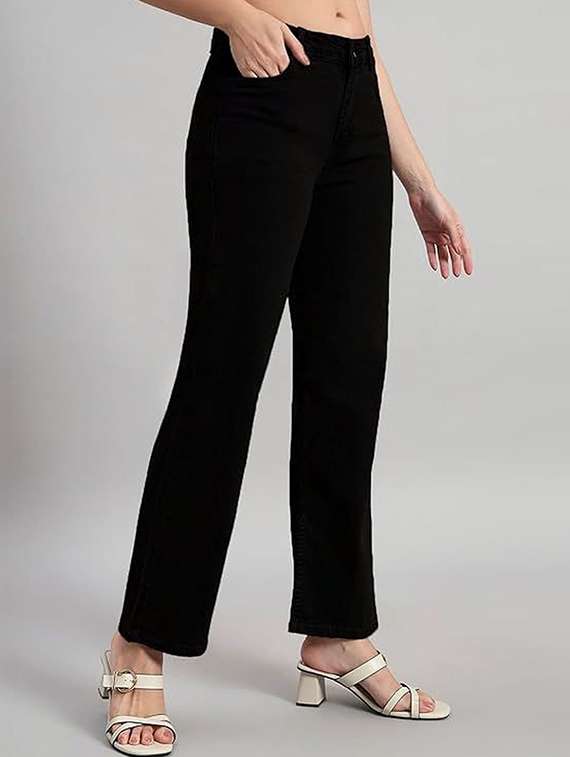 women solid high rise straight jeans - 22376241 -  Standard Image - 1