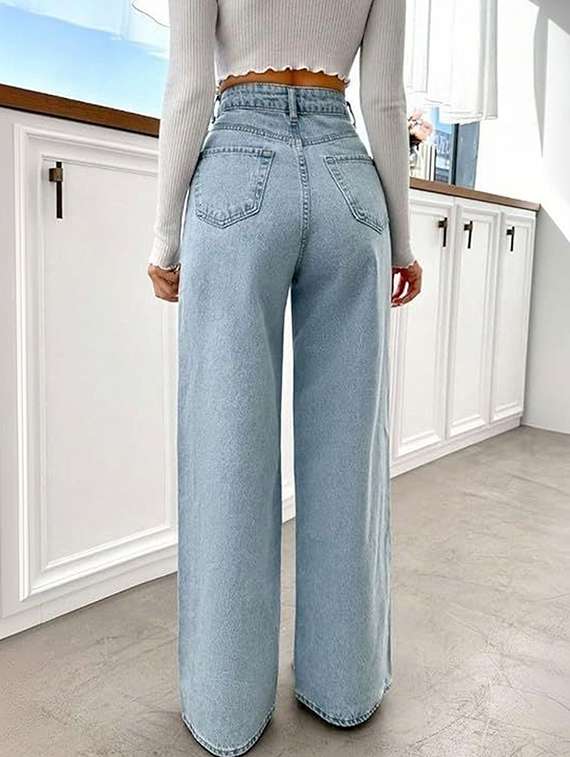 women solid high rise wide leg jeans - 22376248 -  Standard Image - 1