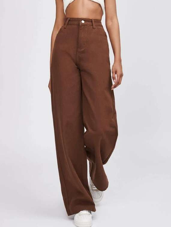 women solid high rise wide leg jeans