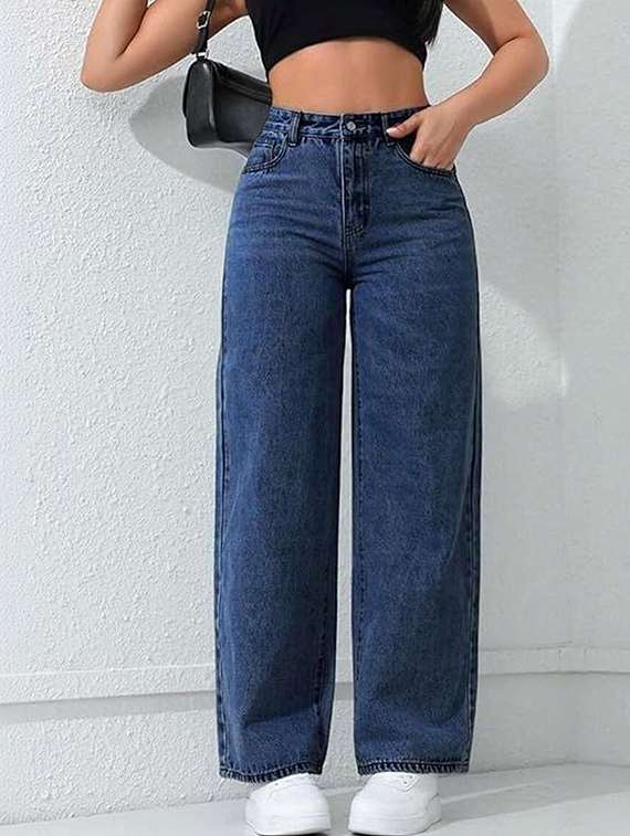 women solid high rise wide leg jeans - 22376252 -  Standard Image - 1