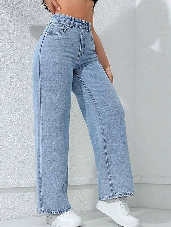 women solid high rise straight jeans