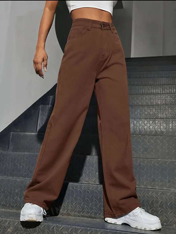 women solid high rise wide leg jeans - 22376258 -  Standard Image - 1