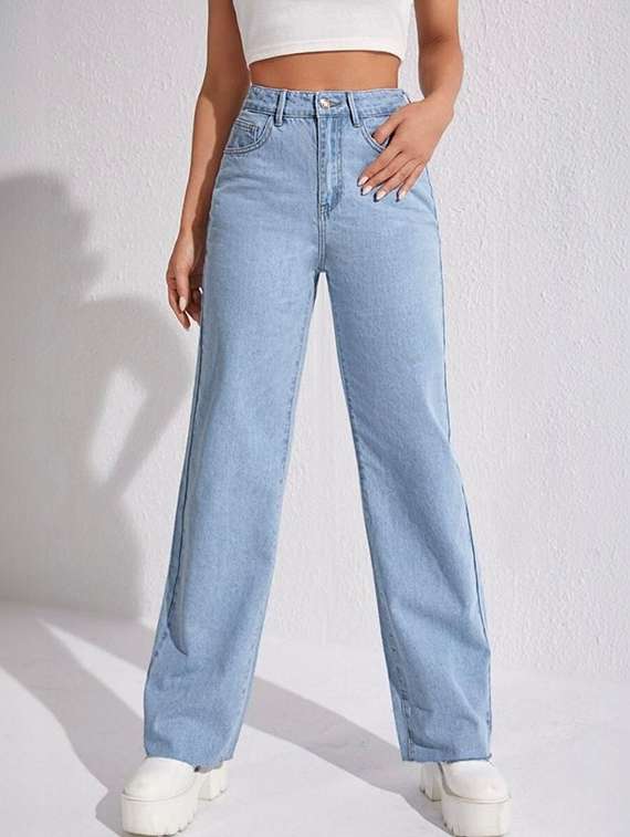women solid high rise straight jeans - 22376272 -  Standard Image - 1