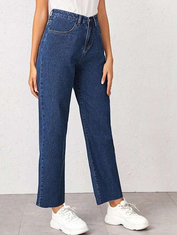 women solid high rise straight jeans - 22376276 -  Standard Image - 1