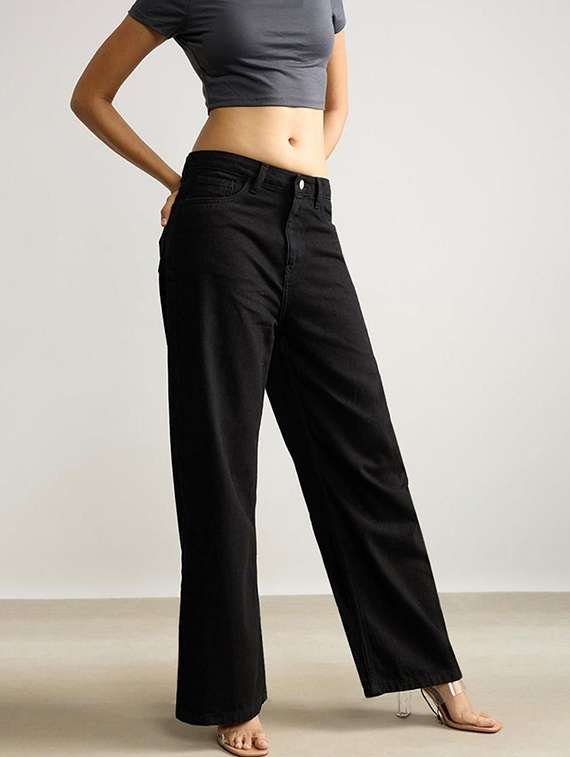 women solid high rise wide leg jeans - 22376280 -  Standard Image - 1