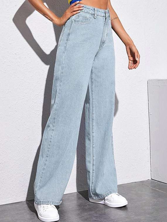 women solid high rise wide leg jeans - 22376282 -  Standard Image - 1