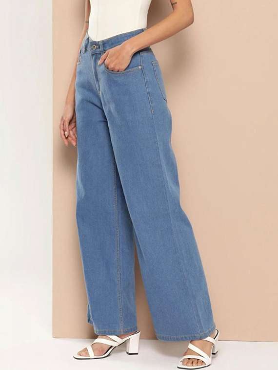 women solid high rise wide leg jeans - 22376286 -  Standard Image - 1