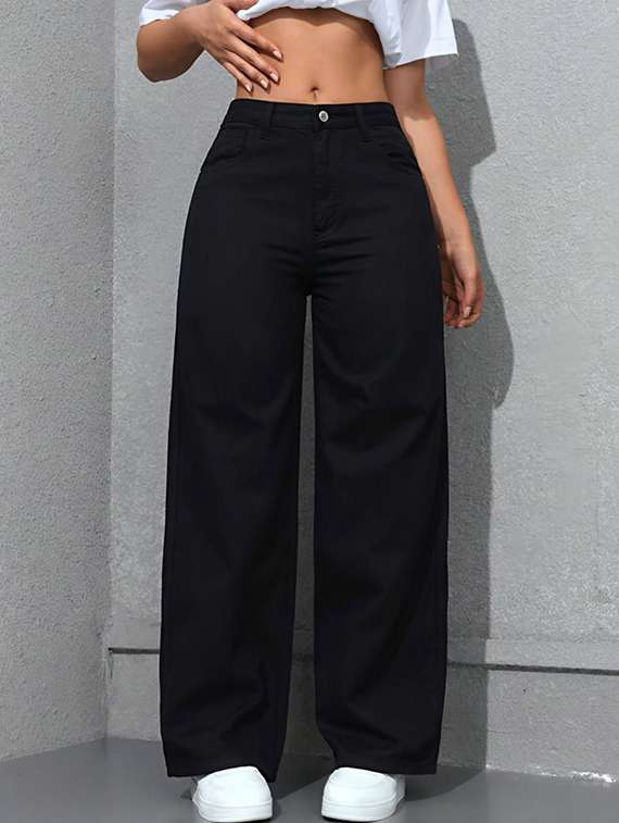 women solid high rise straight jeans - 22376290 -  Standard Image - 1